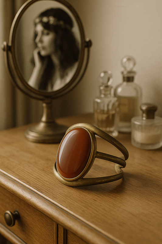 Bracciale con grande cabochon di corniola, boho, anni ‘60