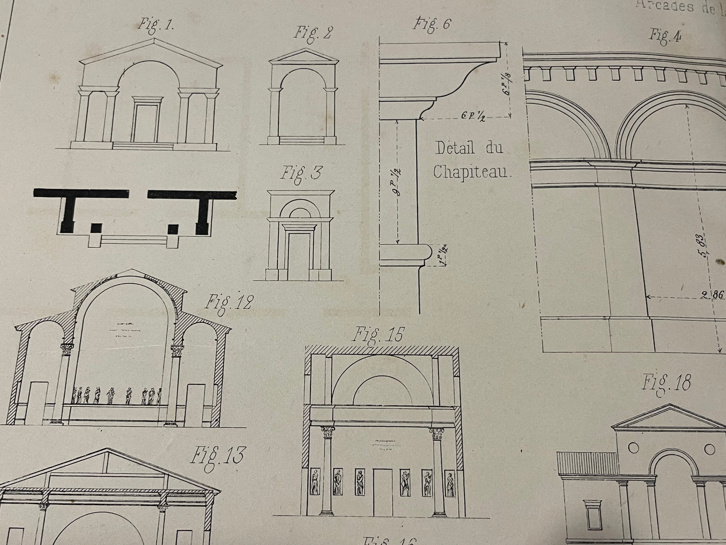 Coppia tavole architettura da studio, circa 1850, École des Artes Parigi