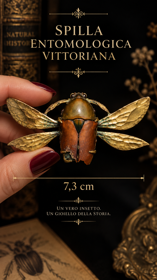 Spilla entomologica vittoriana con vero coleottero, 1890 circa