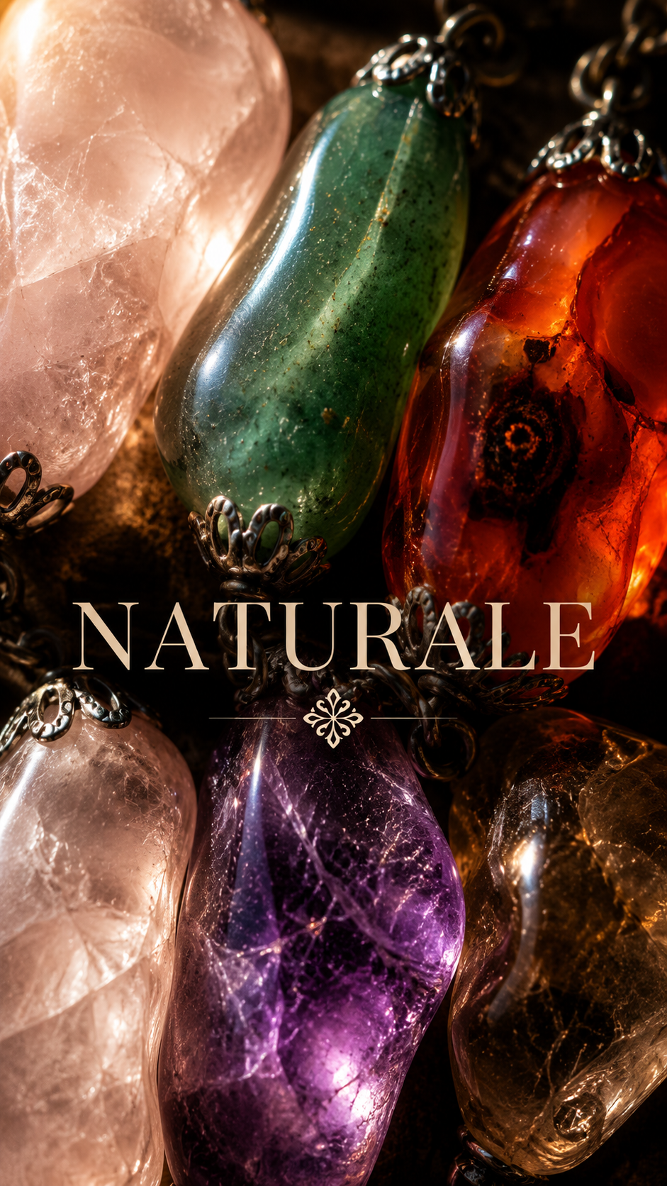 Collana in pietre naturali miste tra cui agata, corniola, quarzo ed altre; 70 cm senza chiusura