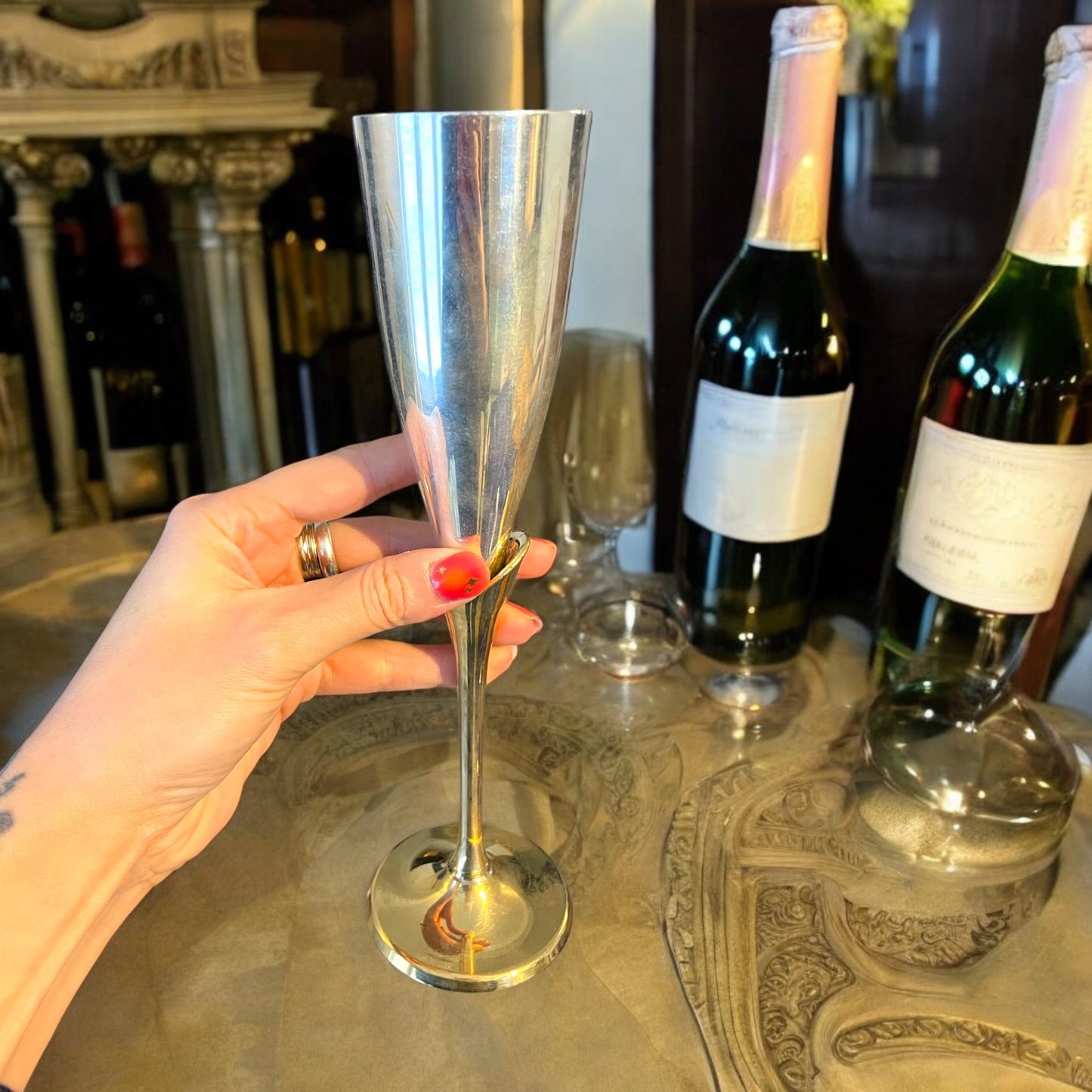 Servizio calici da champagne placcati argento, Mid Century Modern, anni ‘50