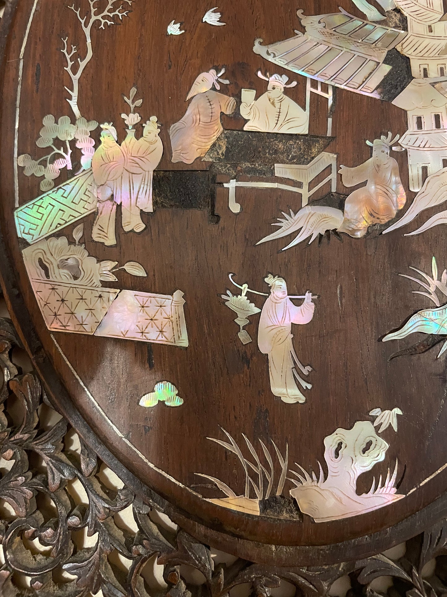 Antico pannello boiserie con intarsi di madreperla e trafori, fine ‘800 tardo Qing