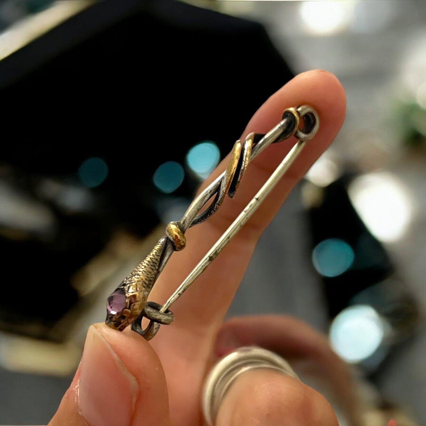 Gioiello liberty argent vermeil, spilla serpente con custodia