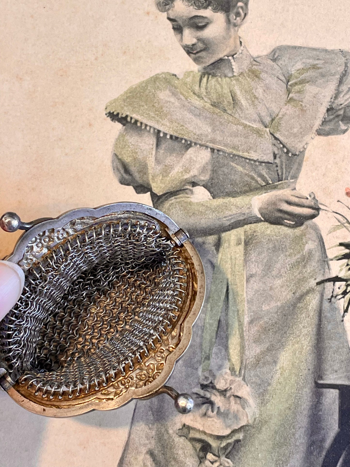 Porta monete da chatelaine vittoriano, ca 1880-1910 in argento