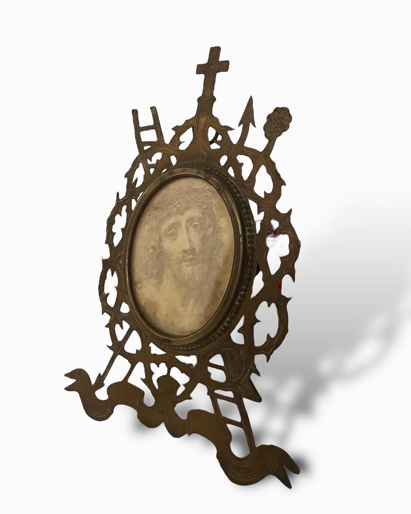 Religious frame late 19th century brass