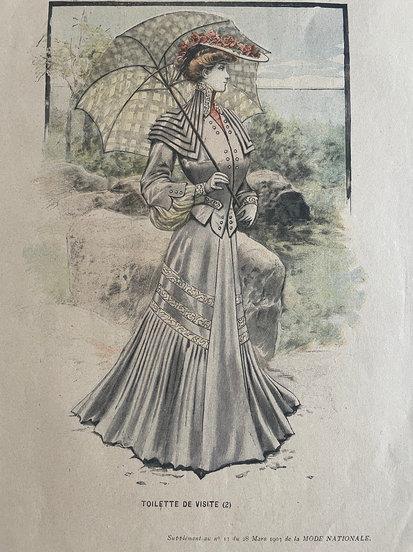 Lotto tavole figurini moda La Mode Nationale, 1903, 3 bozzetti singoli ed uno doppio