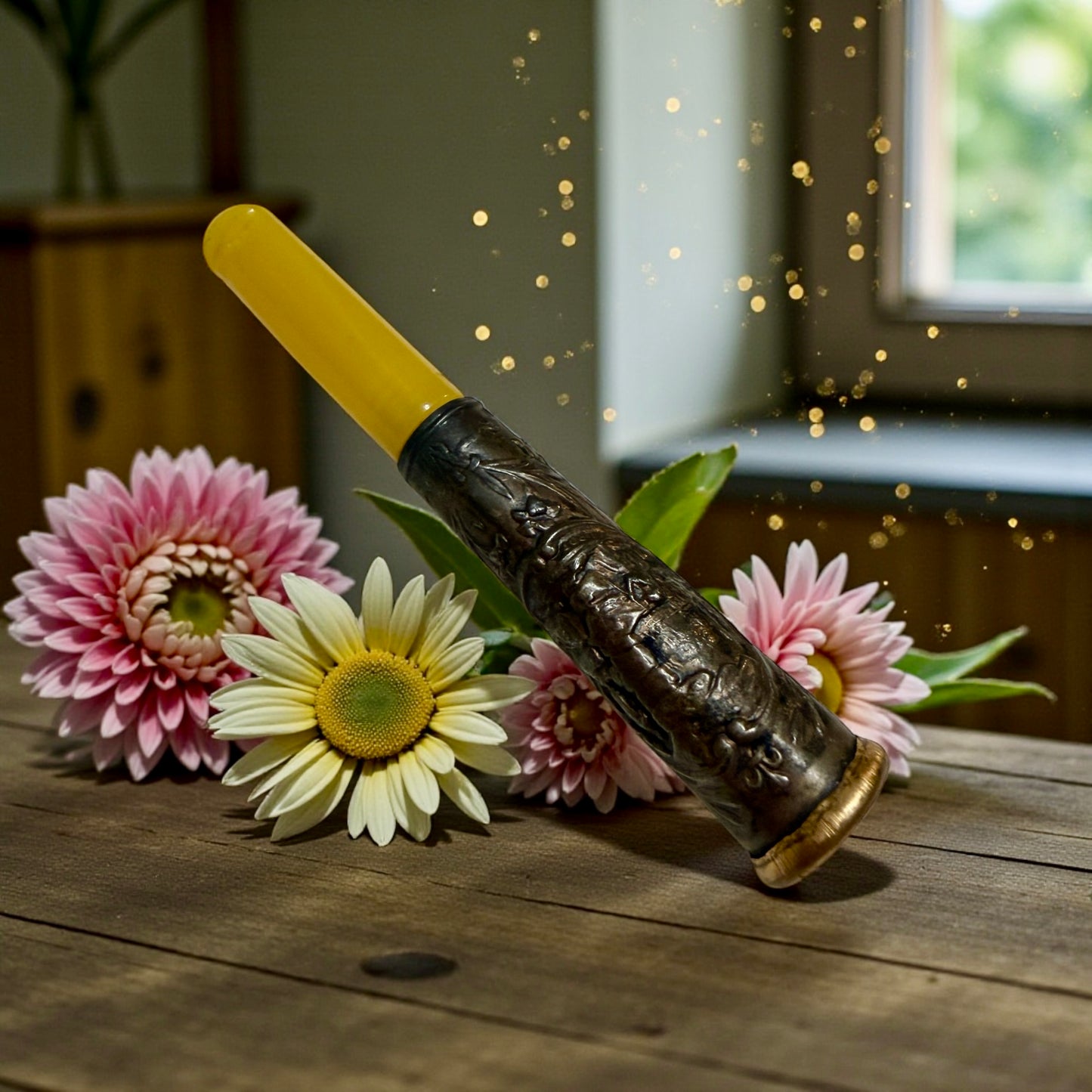 Bocchino antico gioiello con argento a sbalzo e scena apparizione Lourdes