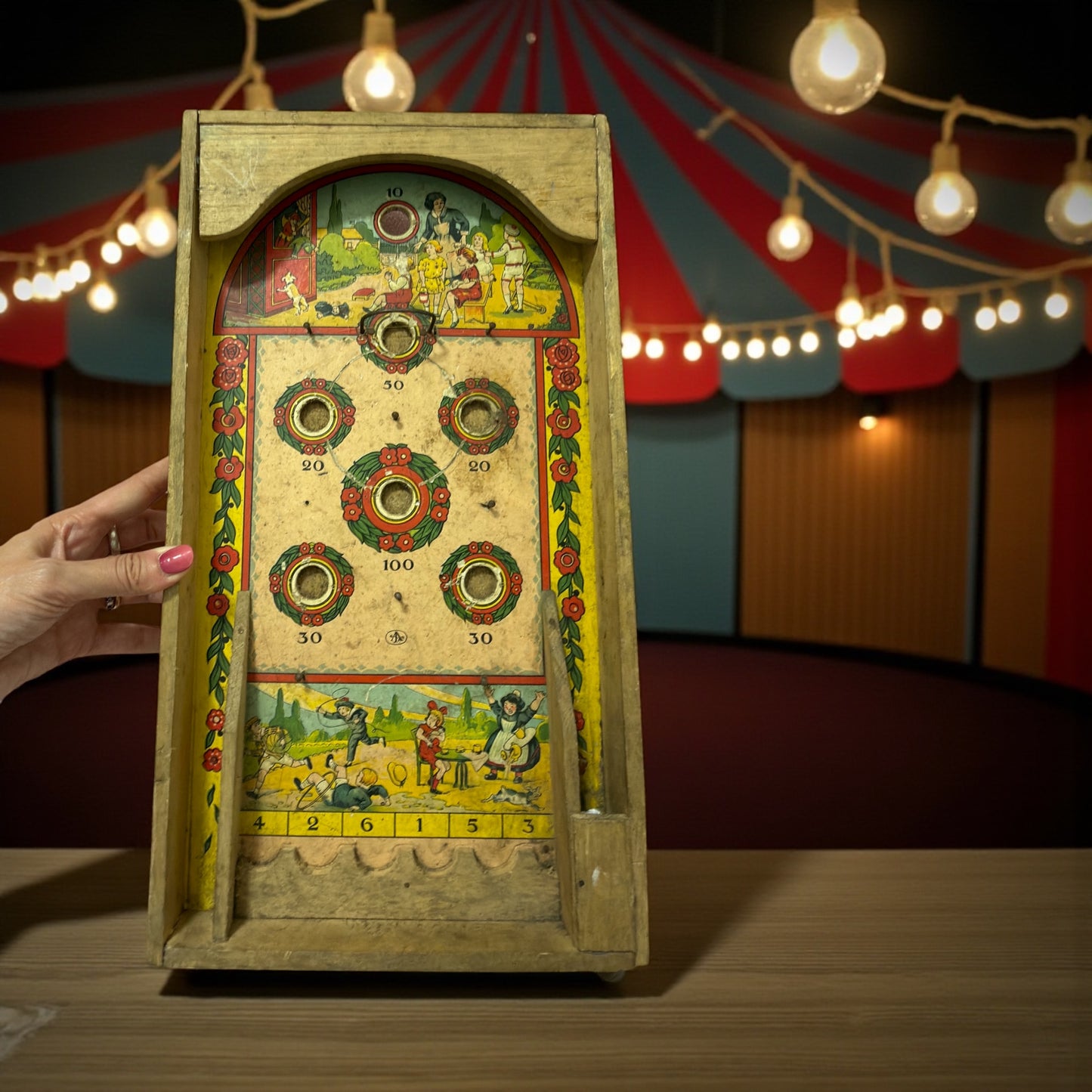 Antenato flipper, gioco da tavolo di abilità con biglia inclusa e molla di lancio