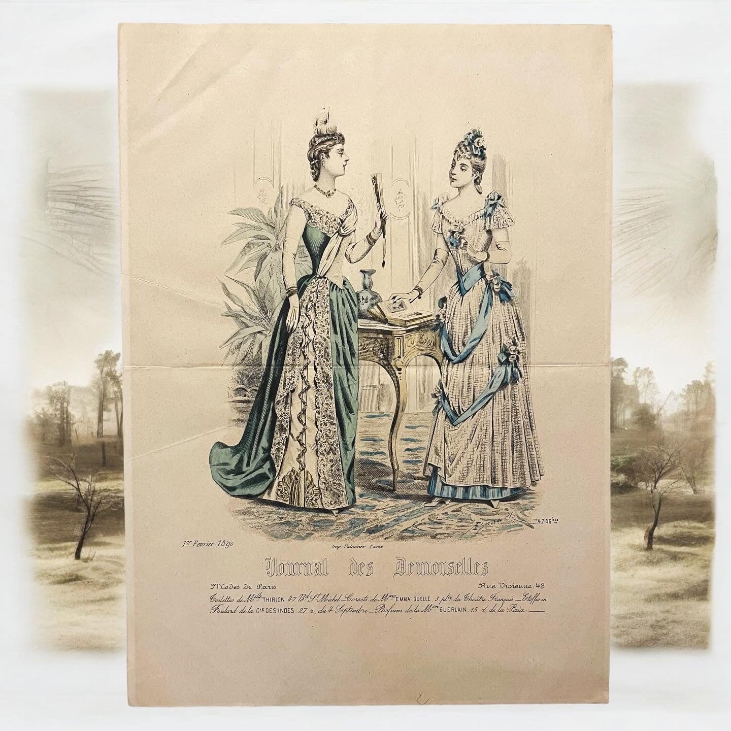 Three antique millinery prints 1800