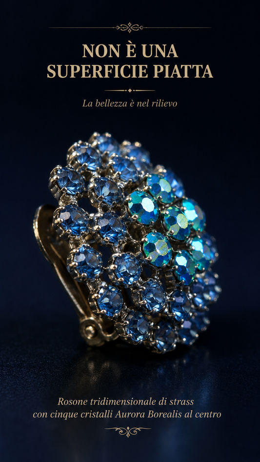 Orecchini vintage a rosone con clip con centrali Aurora Borealis