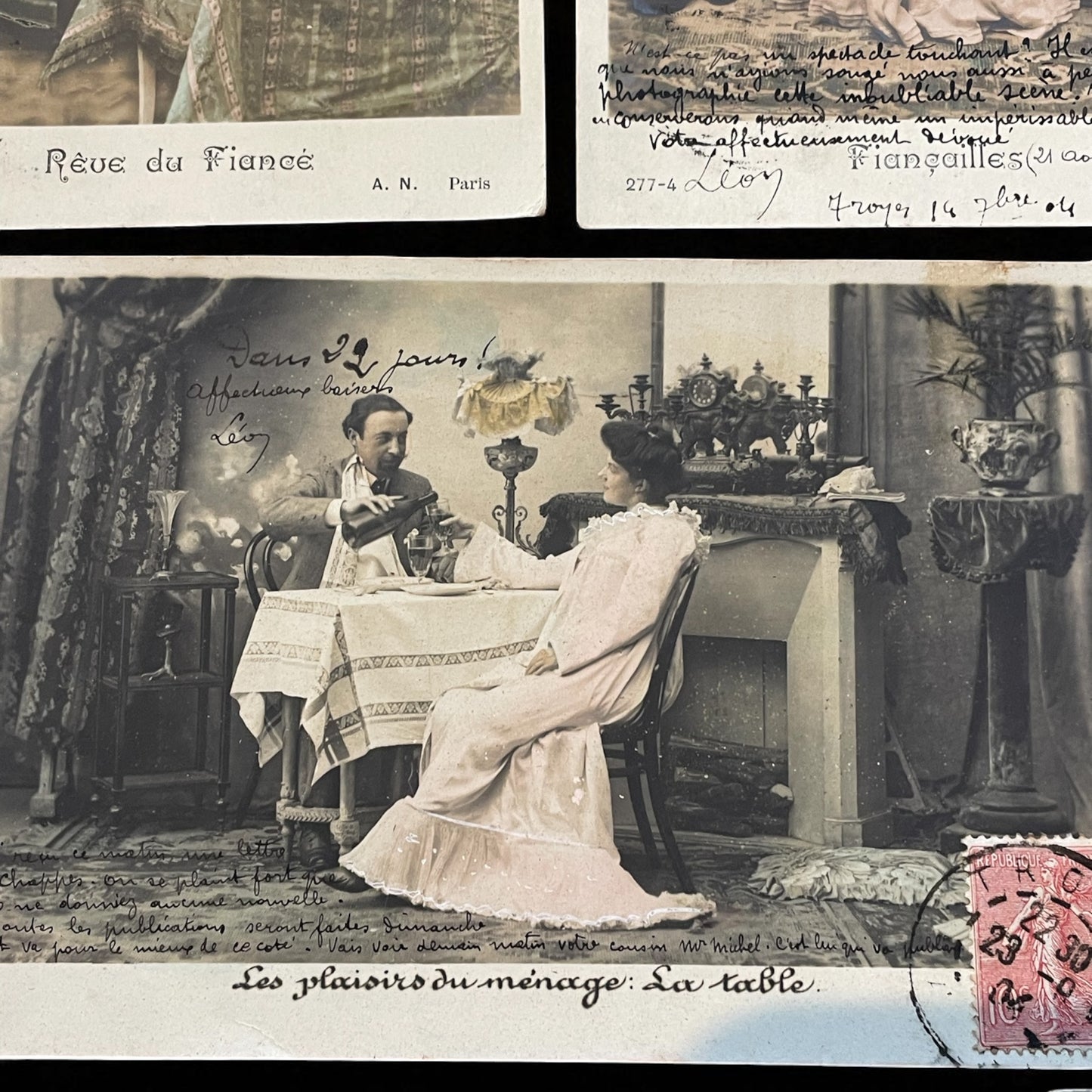 Collezione 6 cartoline 1904 storia d’amore fotografie colorate a mano