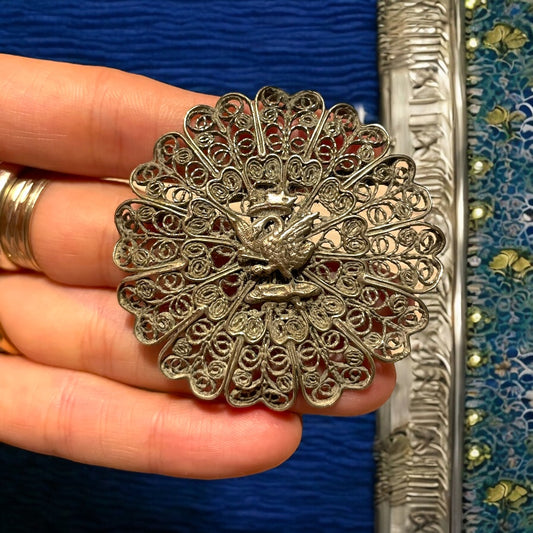 Spilla filigrana argento con cigno, anni ‘30 - ‘40