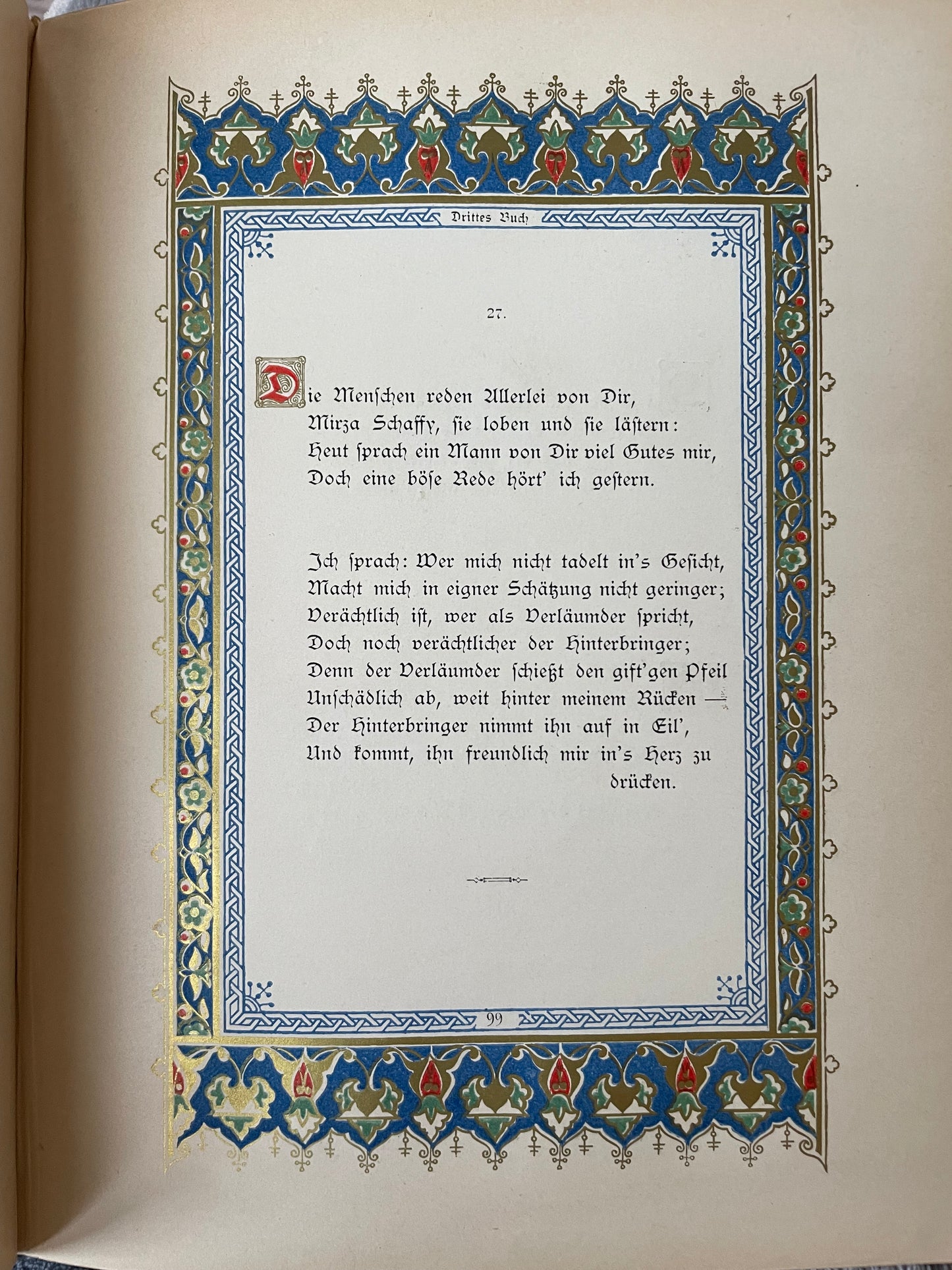 Pregiata edizione 1873 de Aus dem Nachlasse Mirza Schaffy’s – Neues Liederbuch
