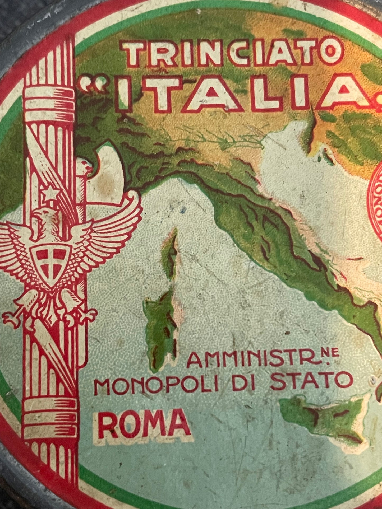 Antica scatola fascista da tabacco “Trinciato Italia”