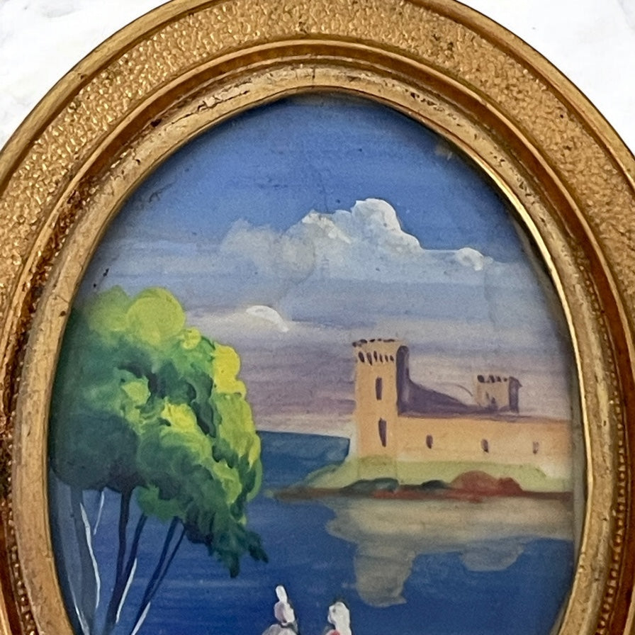 Spilla ovale con miniatura acquerellata, primo ‘900