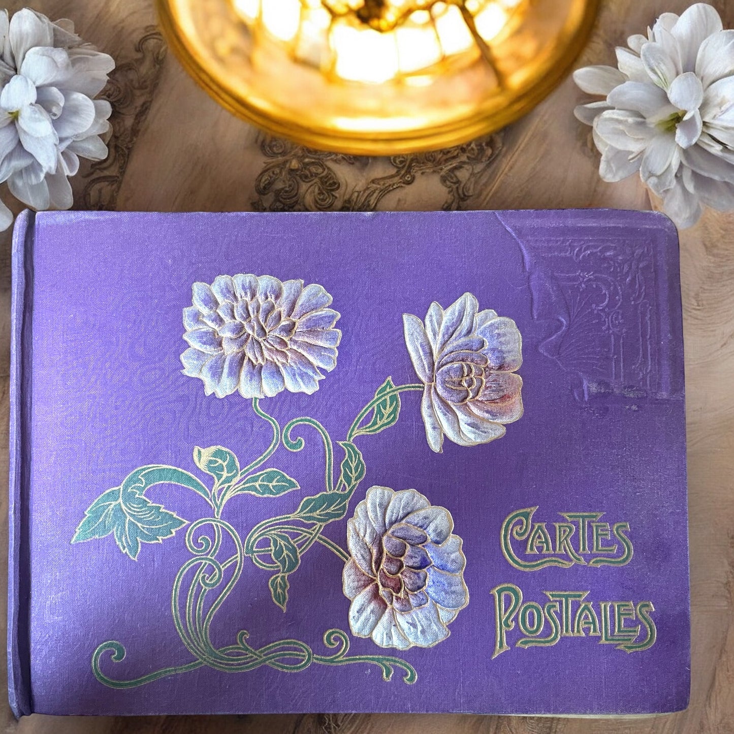 Album vuoto Art Nouveau viola con peonie, fine ‘800 - primo ‘900