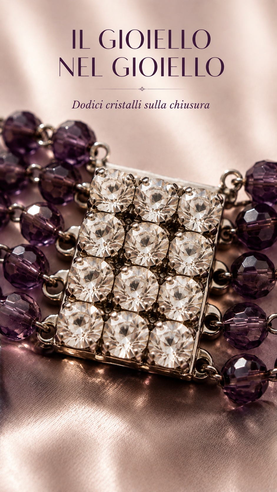 Bracciale a cinque fili di perle di vetro sfaccettate con grande chiusura gioiello