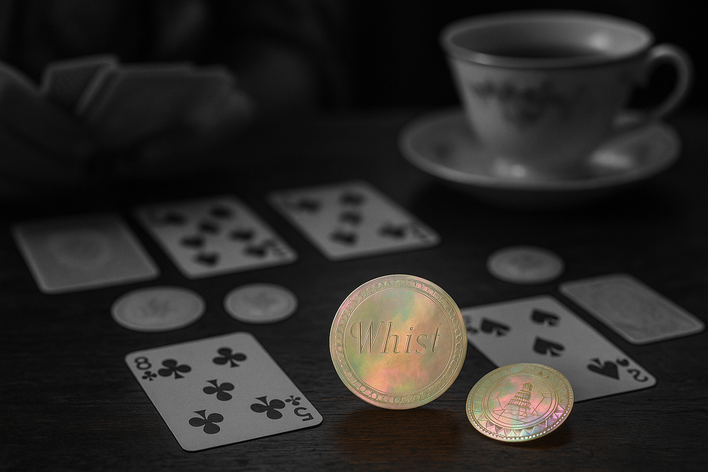 Set da 10 gettoni antichi da gioco in madreperla incisi finemente, rari, primo ‘800