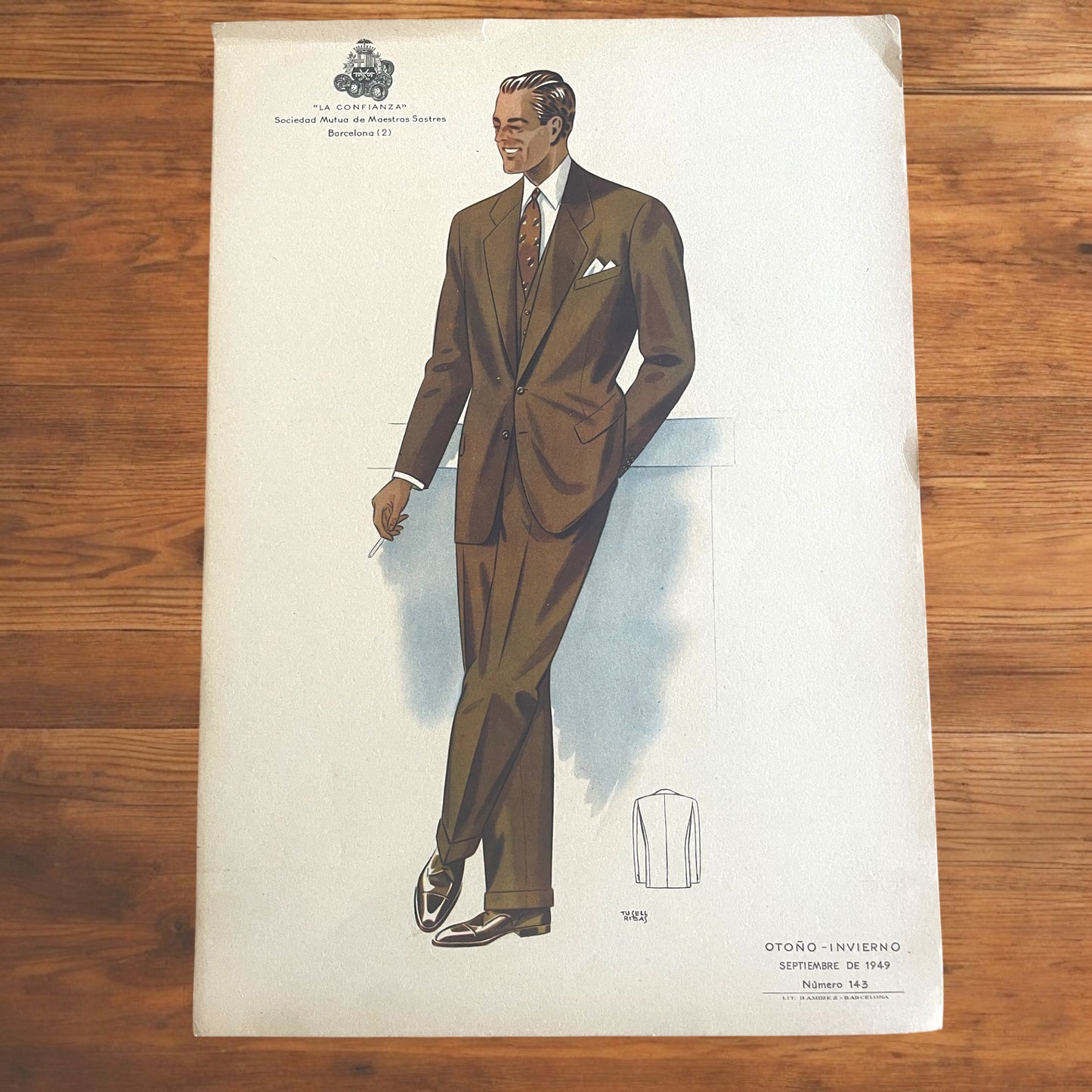 Set n. 3 tavole di moda da catalogo atelier 1949 su cartoncino leggero