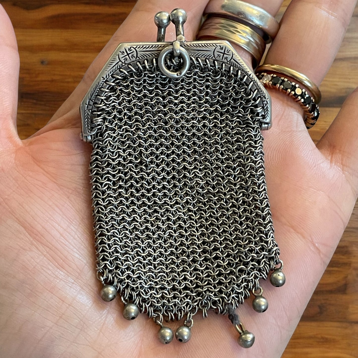Porta monete e accessori da chatelaine, epoca vittoriana, argento