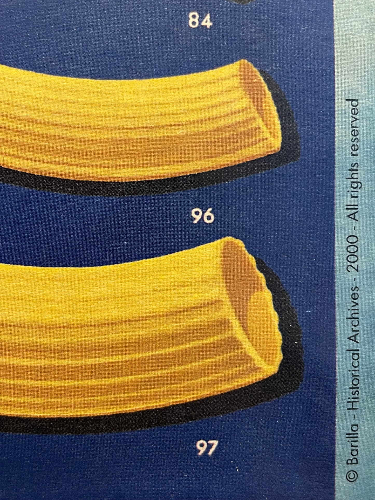 Insegna réclame cartonato Barilla vintage con 97 formati di pasta
