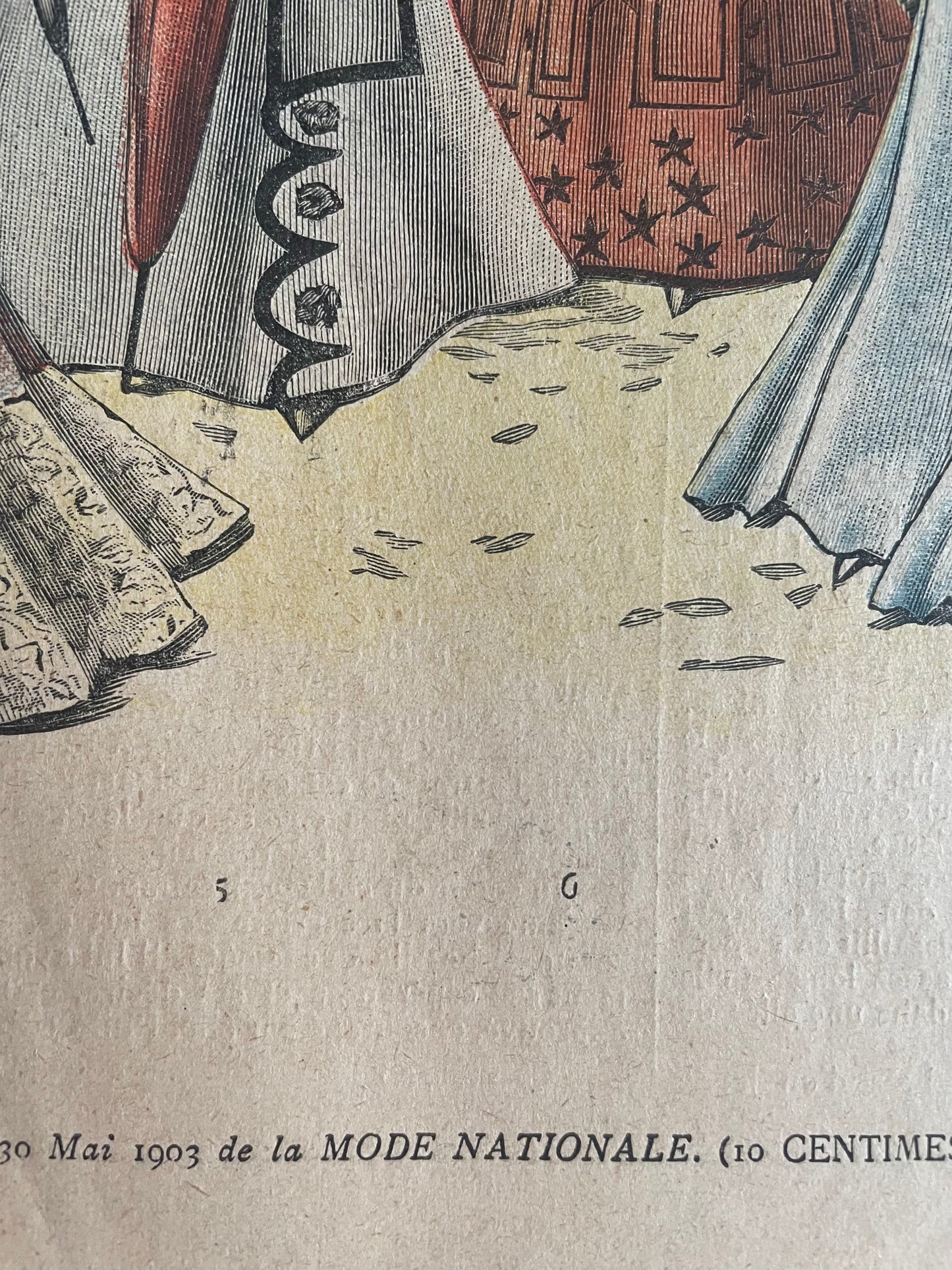Lotto tavole figurini moda La Mode Nationale, 1903, 3 bozzetti singoli ed uno doppio