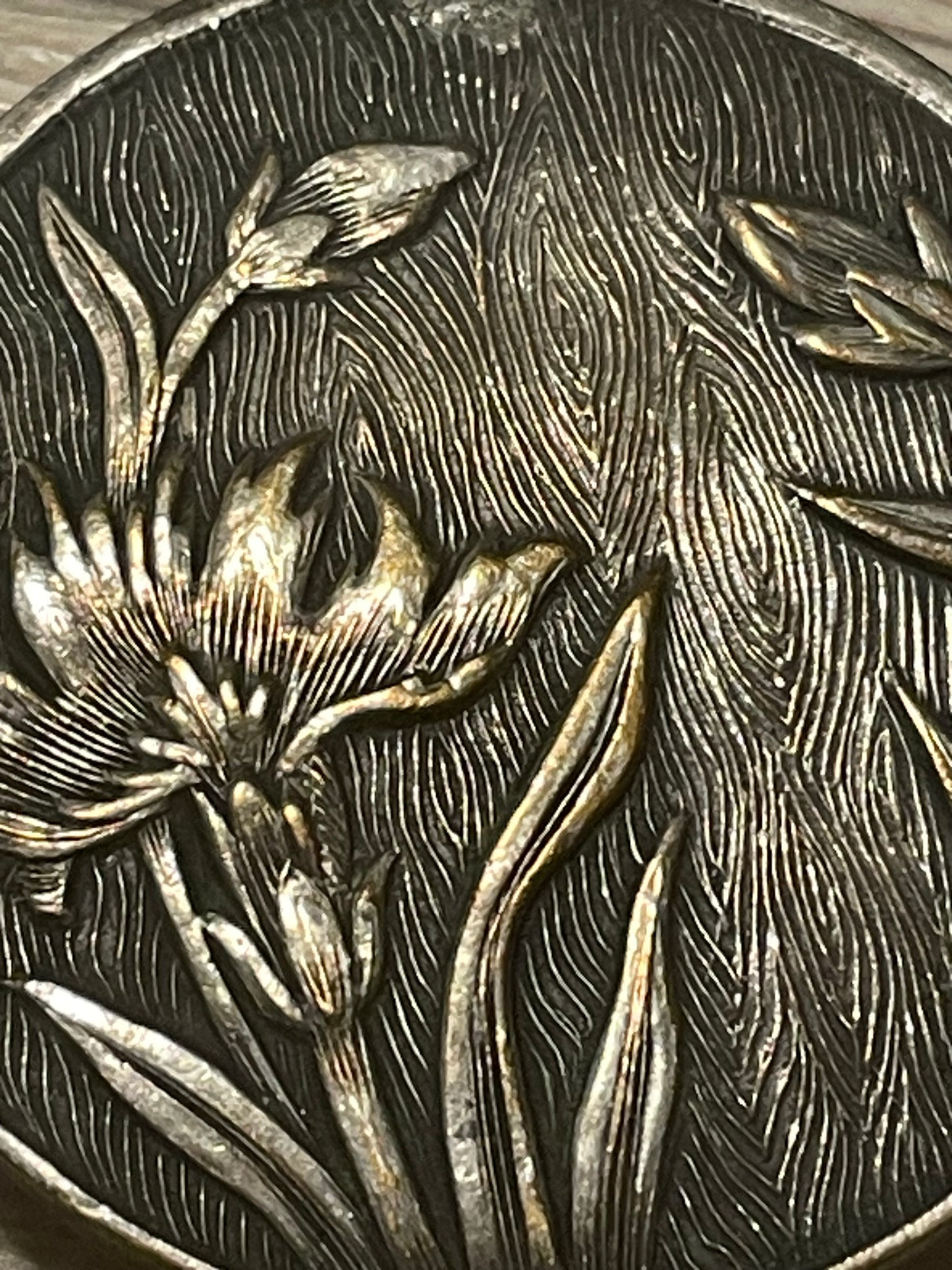 Pendente gioiello argento massiccio con specchio al mercurio, liberty, fine ‘800 - primo ‘900