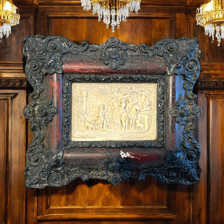 Coppia altorilievi su calcare in cornice, Francia fine ‘800 - primo ‘900