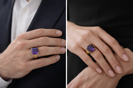 Anello modernista viola profondo anni ‘50 con leggera doratura oro basso