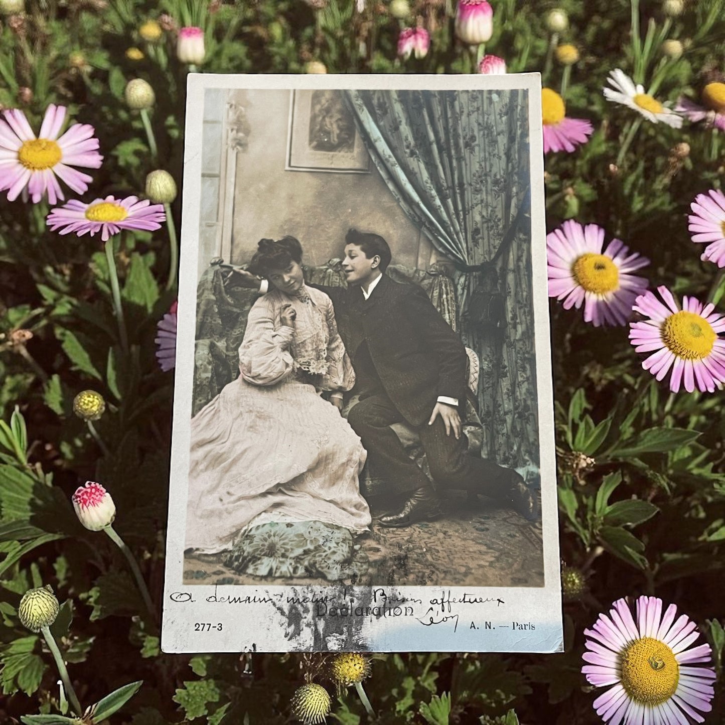Collezione 6 cartoline 1904 storia d’amore fotografie colorate a mano
