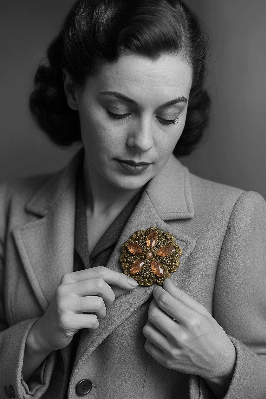 Spilla di bigiotteria francese anni ‘30-‘40 con inserti color pesca