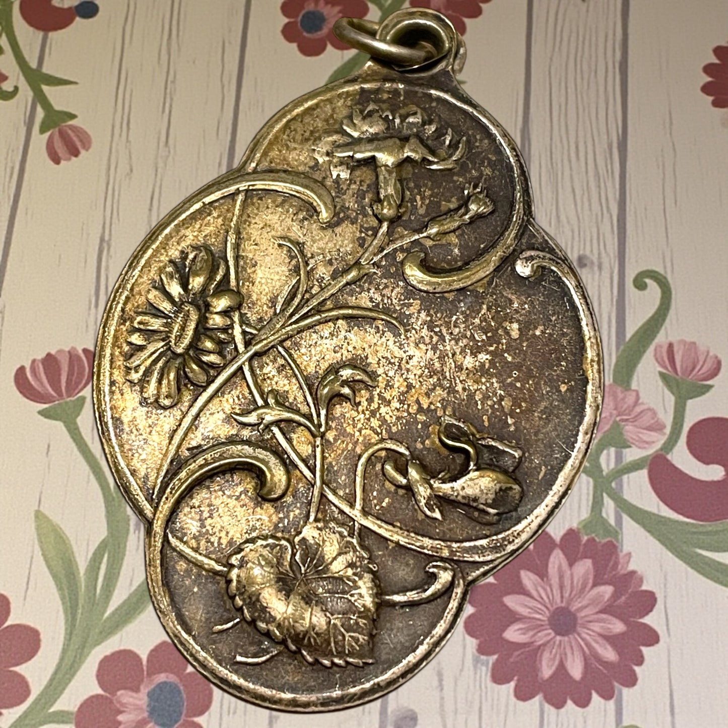 Pendentif miroir art Nouveau argento, pendente gioiello apribile firmato P. Legros 1901