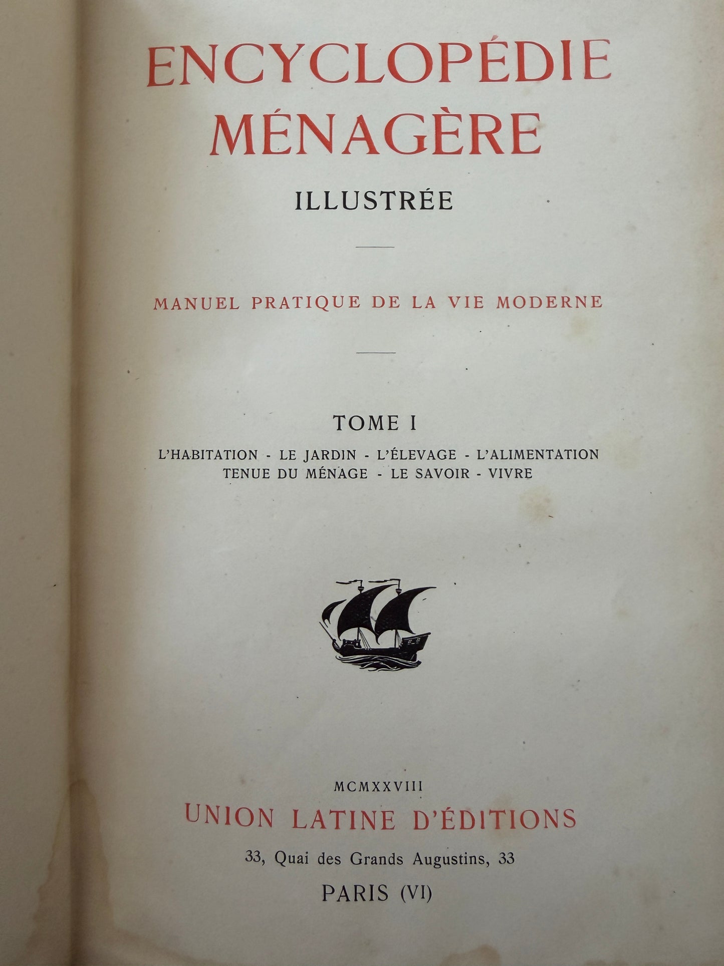 Libro antico sul management della Casa, 1928, illustrazioni in bianco e nero e planches a colori
