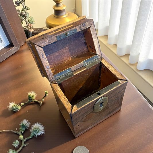 Antica cassetta scrigno risparmio “Trésor”, salvadanaio fine ‘800