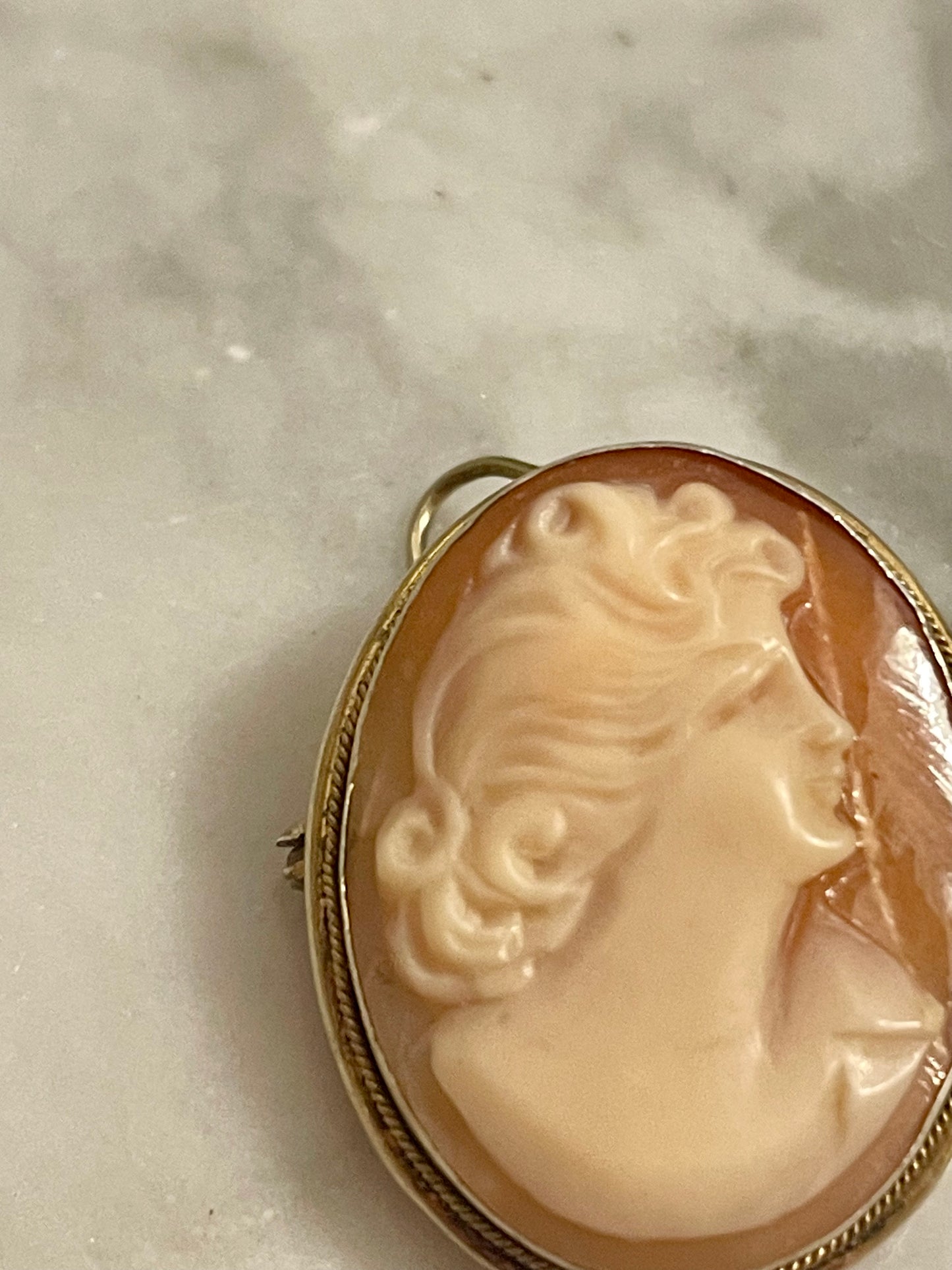 Cammeo antico anni ‘30, ciondolo e spilla, argento titolo 800