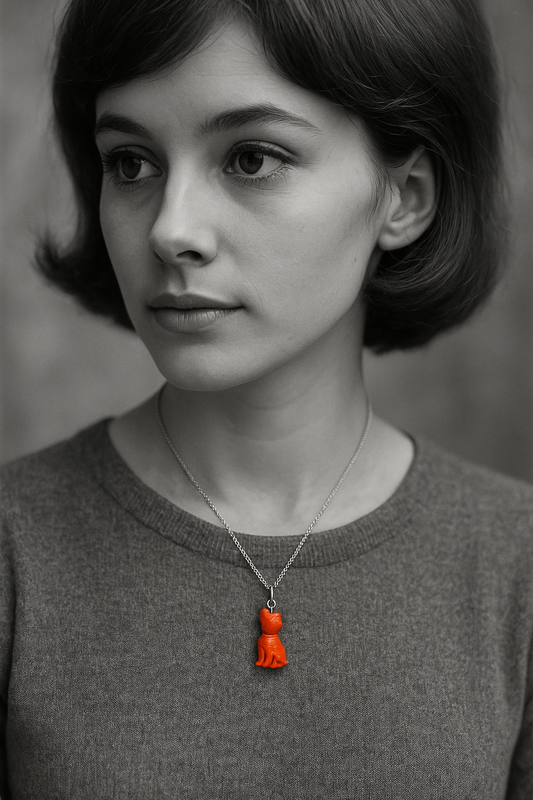 Pendente in autentico corallo montato su argento 925 a guisa di cane 