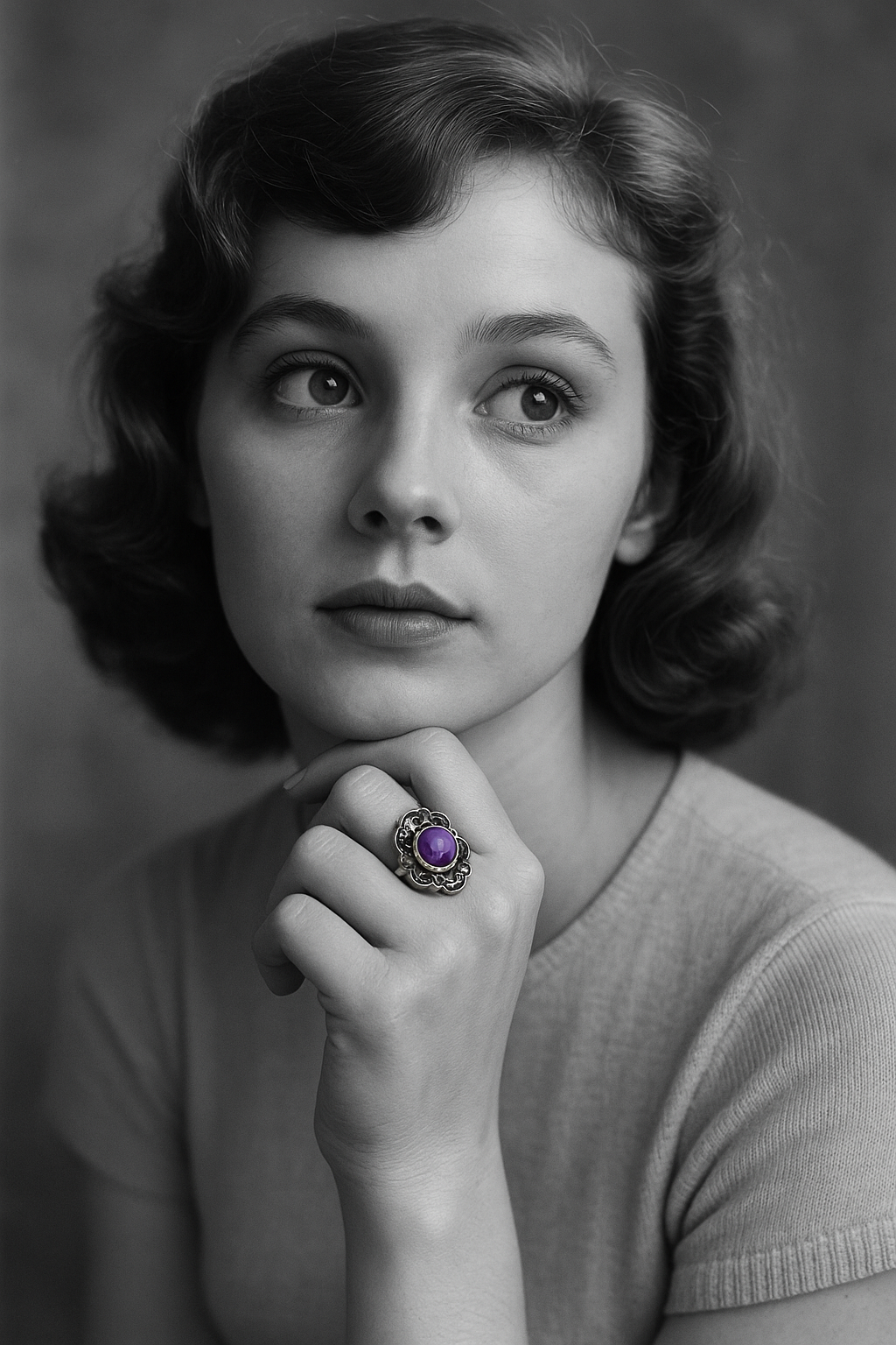 Anello anni ‘50 argento 800 con cabochon in resina e inclusione petalo
