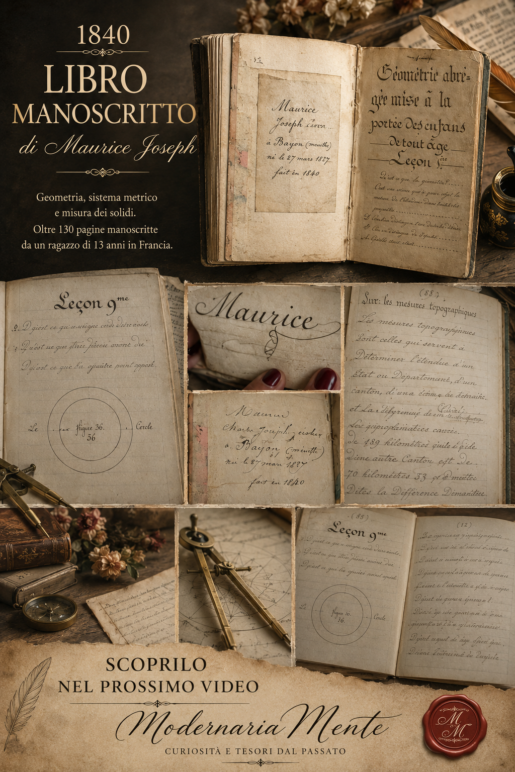 Manoscritto del 1840, 130 pagine sulla Geometria ed il nuovo sistema metrico, firmato