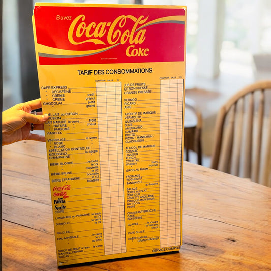 Grande listino Coca Cola fine anni ‘70 da bistrot