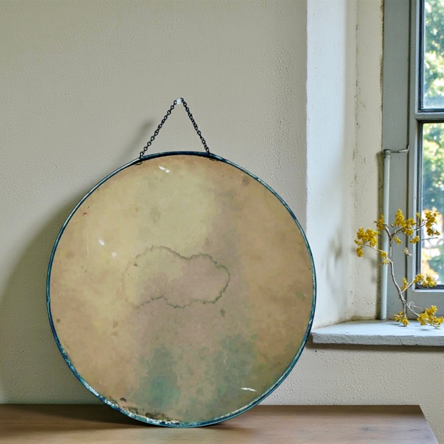 Cromolitografia in cornice con vetro d’epoca, bimba con cane, fine ‘800 - primo ‘900