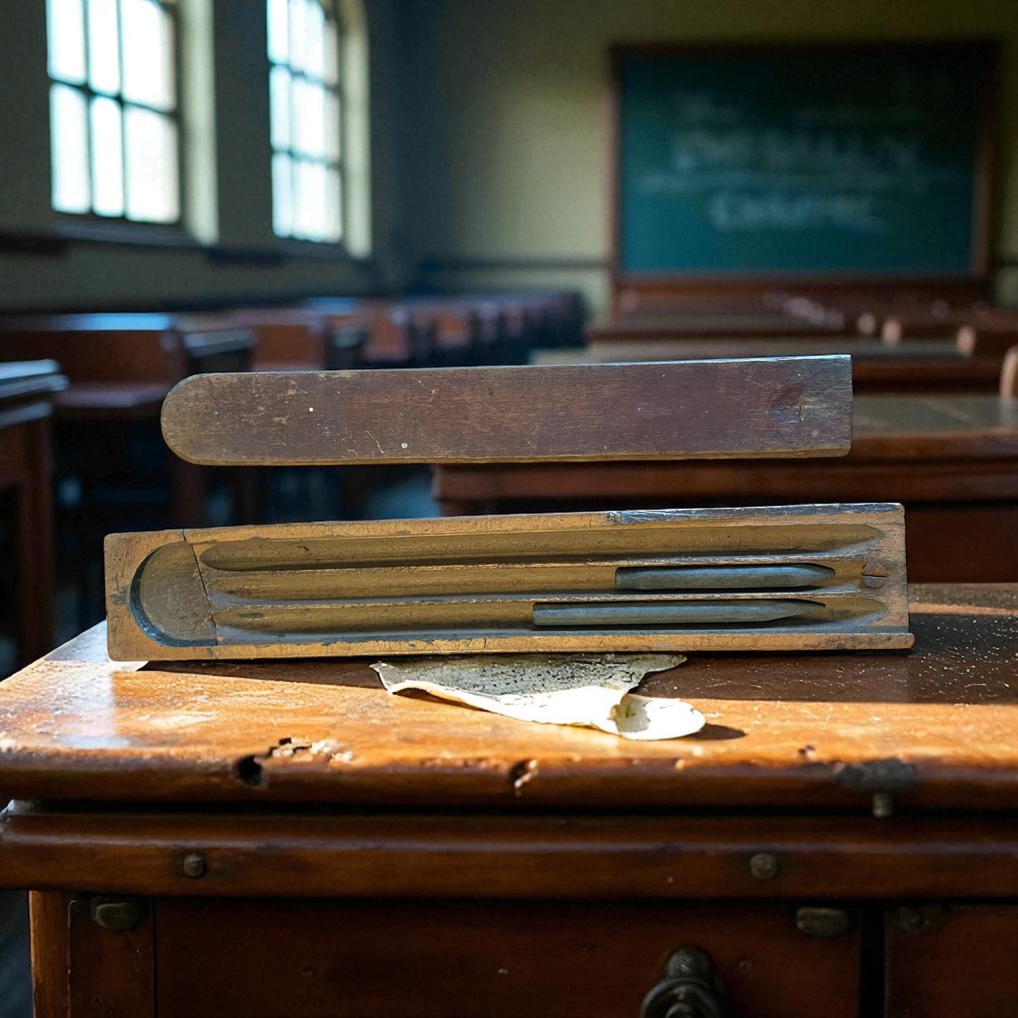 Astuccio a due ripiani con bastoncini di grafite, scuola italiana primo ‘900