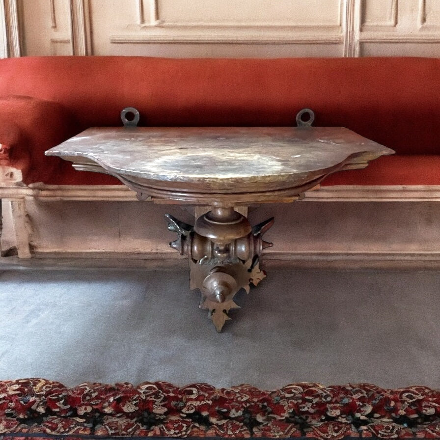 Antica console neo barocca - rococò con putto in bronzo, primo ‘900
