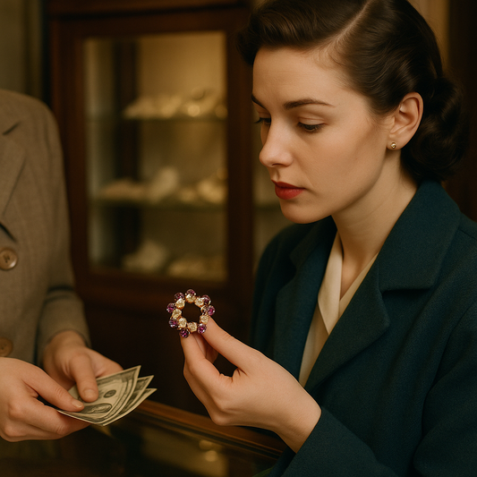 Spilla anni ‘50 con vetri “aurora boreale” d’epoca