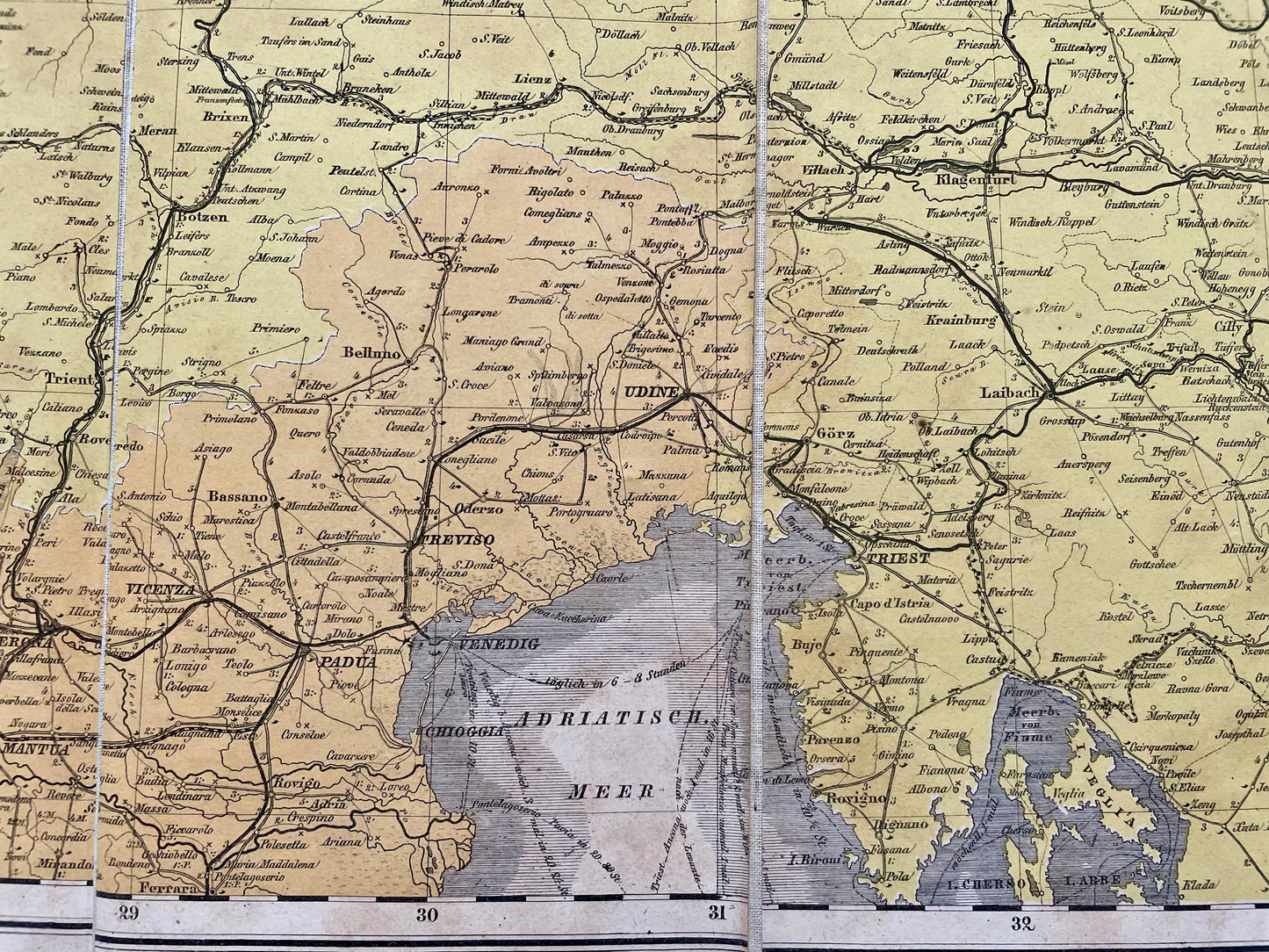 Grande cartina mappa 1871 Impero Tedesco Handtke e Flemming telata ca 105 cm