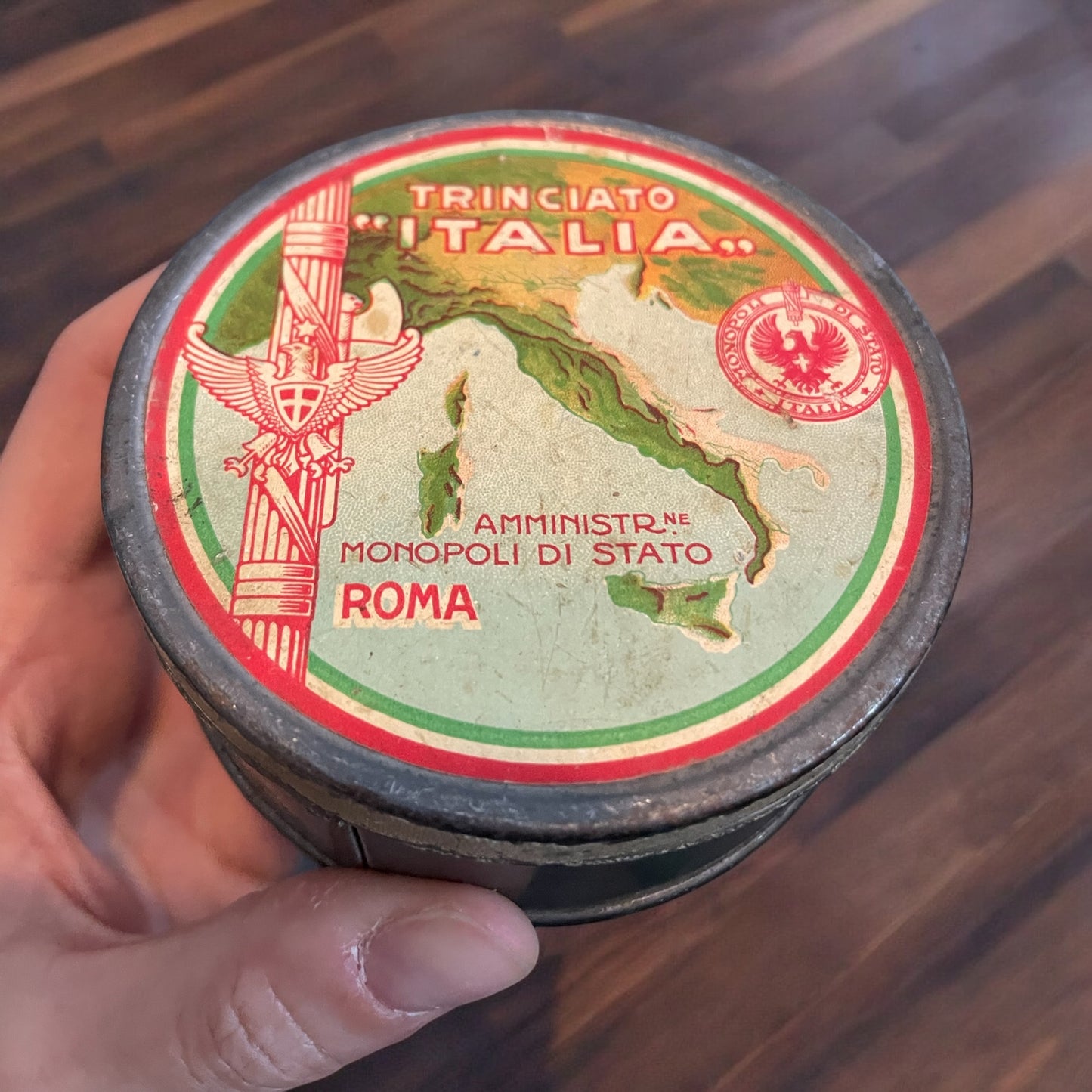 Antica scatola fascista da tabacco “Trinciato Italia”