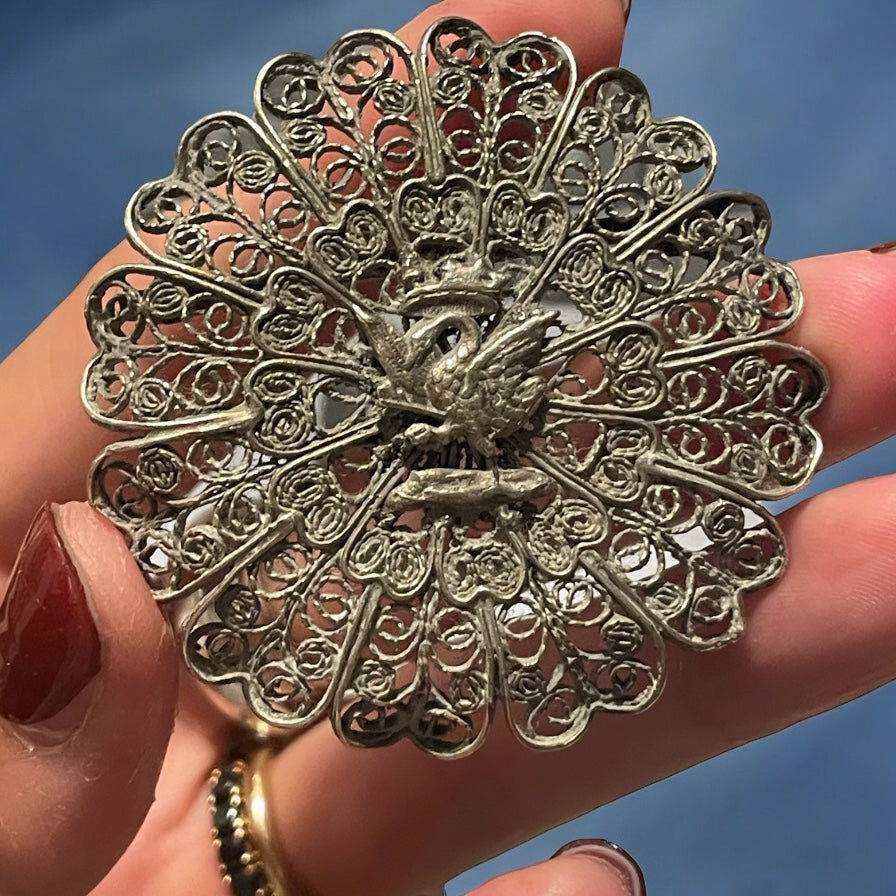 Spilla filigrana argento con cigno, anni ‘30 - ‘40