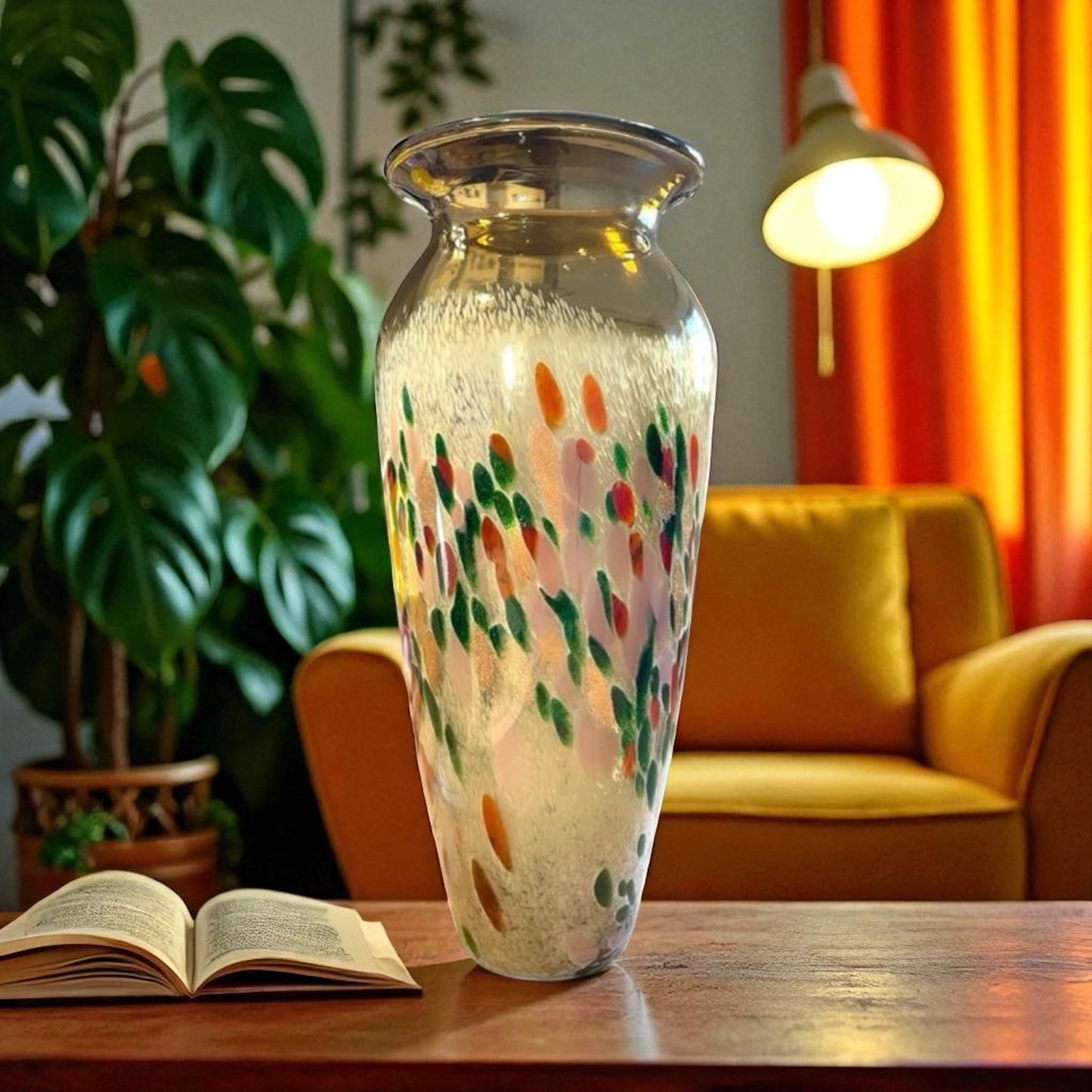 Vaso vetro Murano anni ‘70 a macchie policrome, “Arlecchino” o “Millefiori”