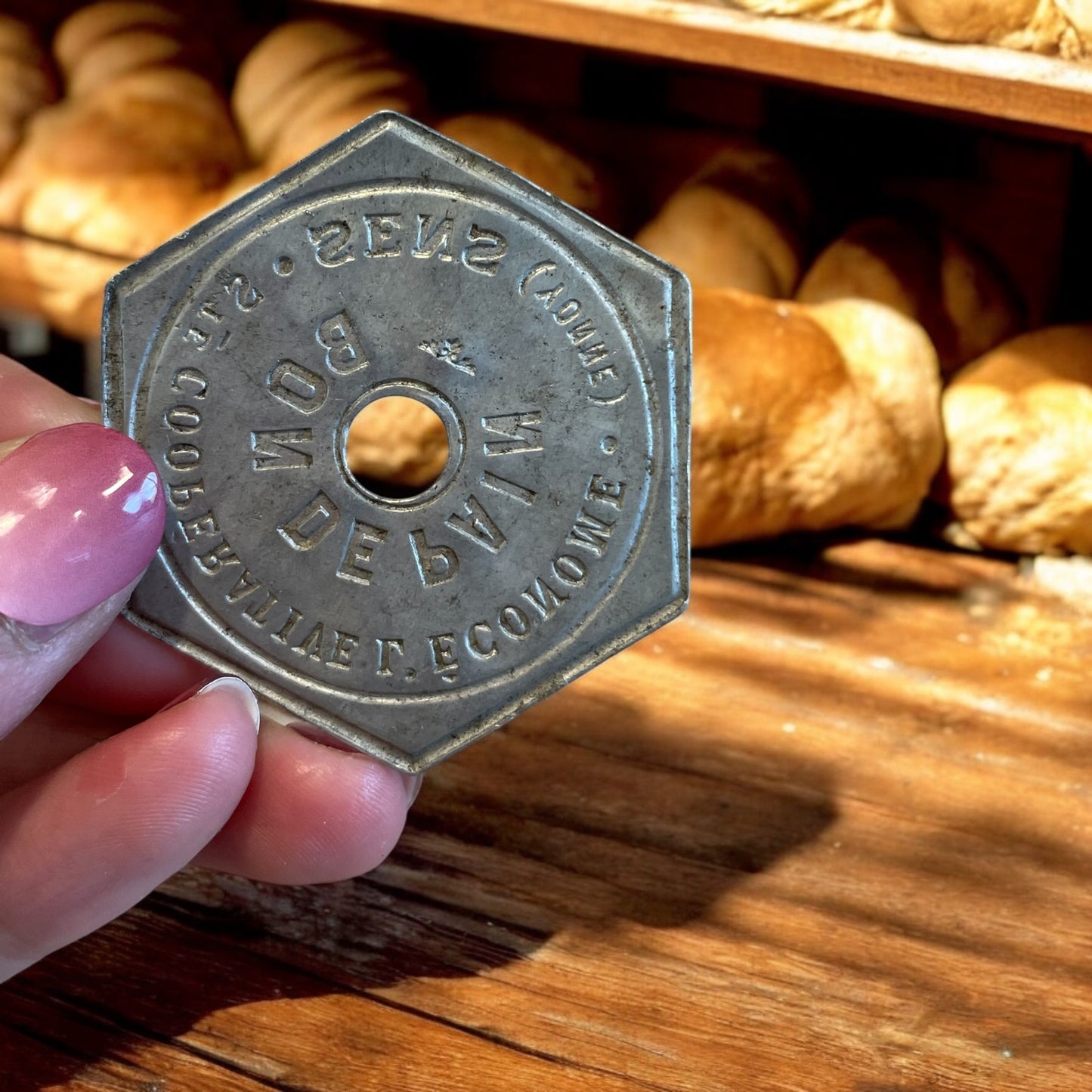 Gettone per il pane da razionamento, ca 1915-1925, francese