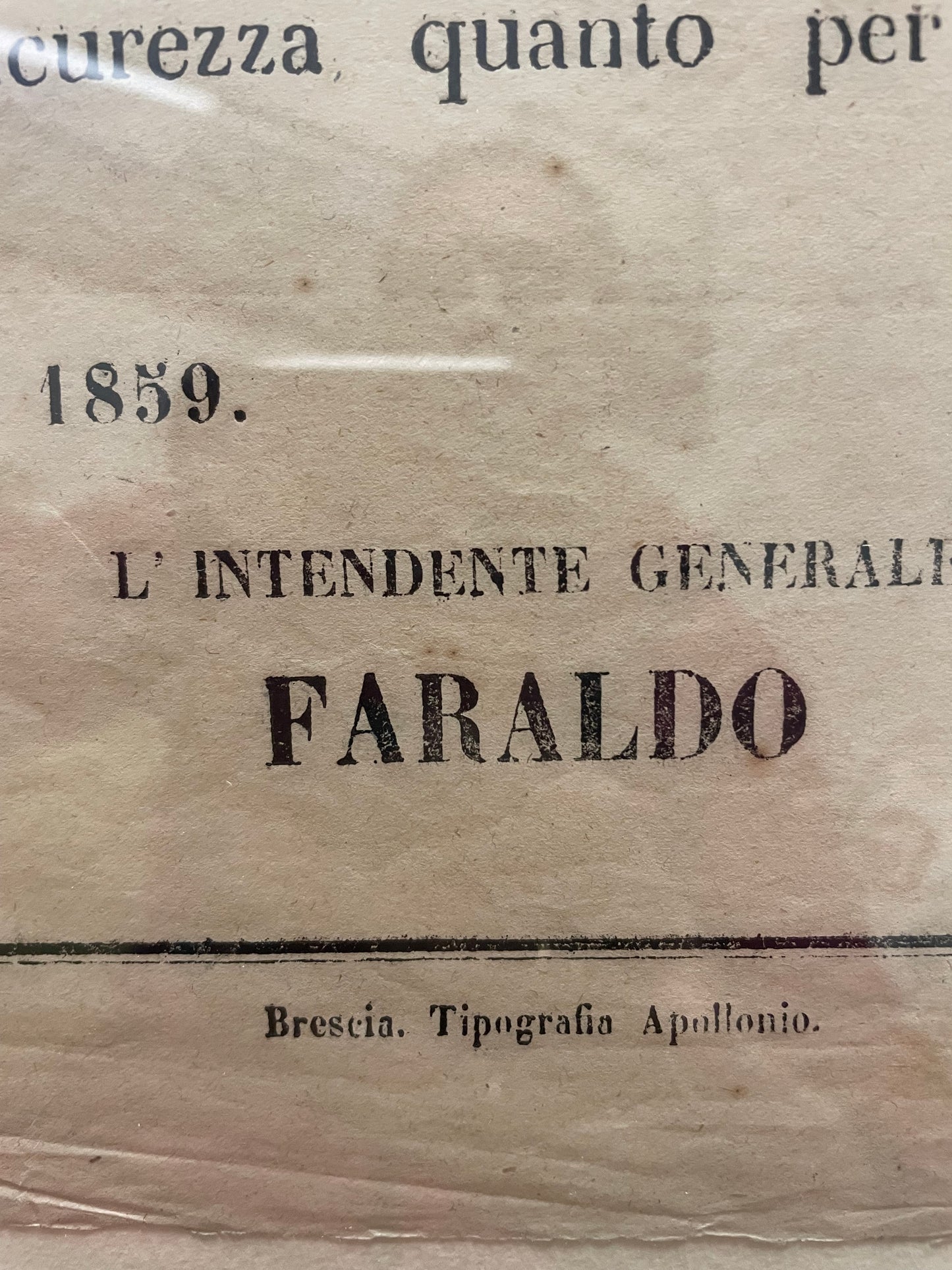 Avviso Regio Brescia 1859 sulla detenzione di armi, documento originale