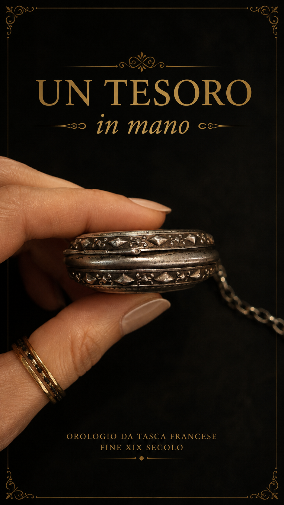 Antico esclusivo orologio da taschino fine ‘800 con cassa in argento massiccio e chatelaine argentata